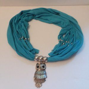 Blue Scarf with Owl Necklace